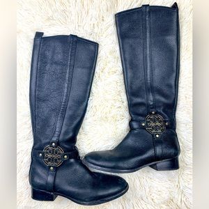 Tory Burch Black Calfskin Riding Boots with Gold Hardware - GREAT condition!